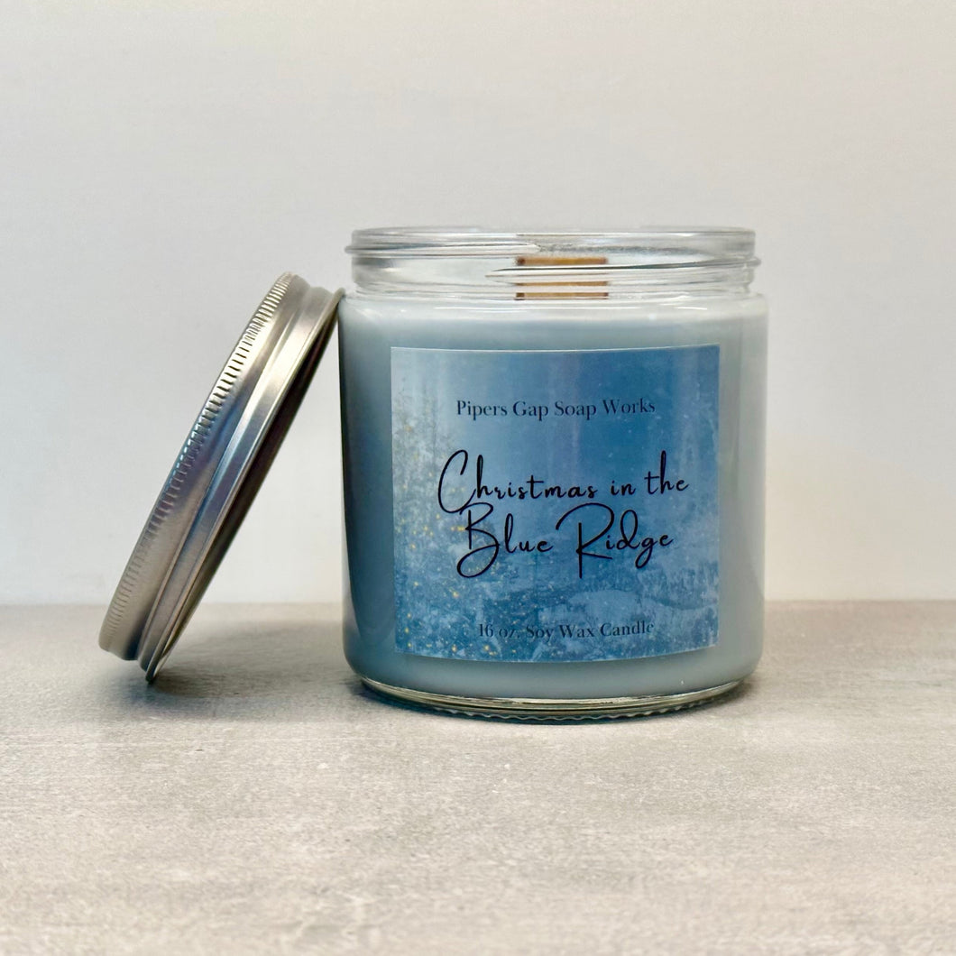 Christmas in the Blue Ridge 16oz. Soy Wax, Wooden Wick Candle