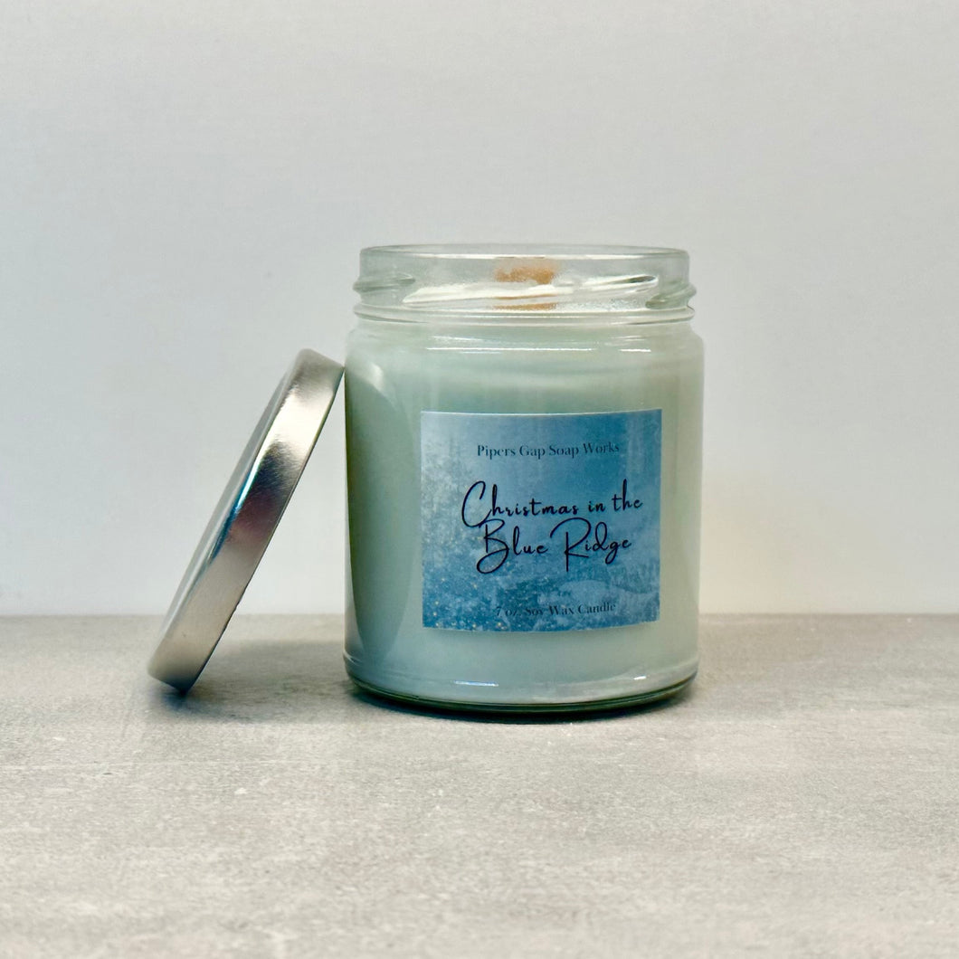Christmas in the Blue Ridge 7oz. Soy Wax, Wooden Wick Candle